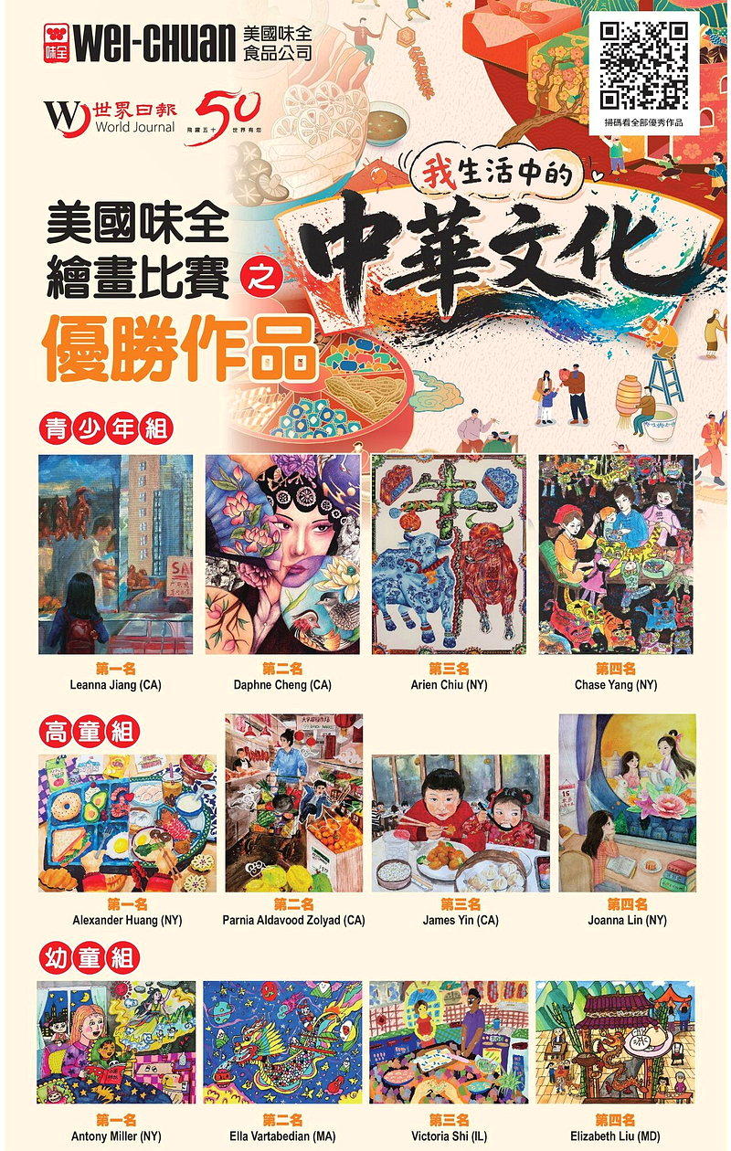 美国味全绘画比赛「我生活中的中华文化」优胜作品揭晓
