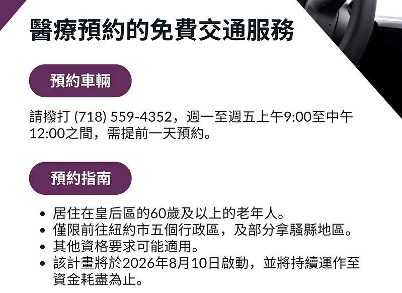 60岁以上可享福利…皇后区长者 重启免费接送就医